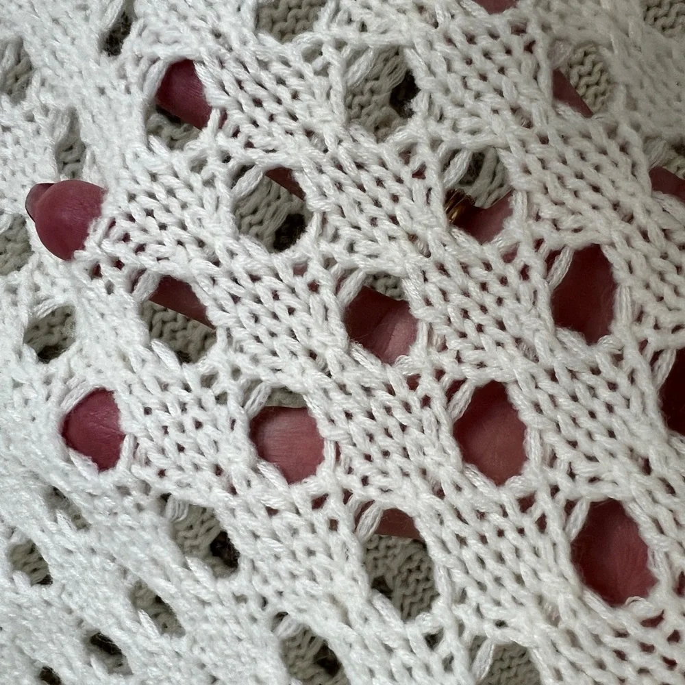 Savvi Off White Crochet Luxury Boutique Light Sweater, On/Off Shoulder Dana